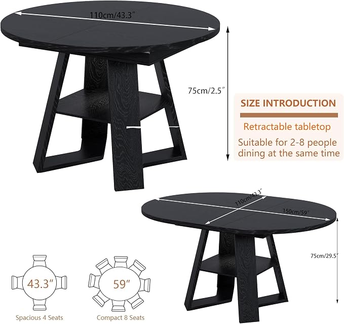 43.3in-59in Extendable Round Dining Table - Image 2