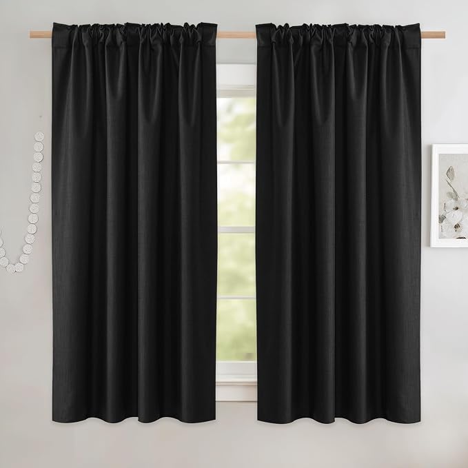NICETOWN Black Truly Blackout Linen Blend Flax Drapes - Image 2
