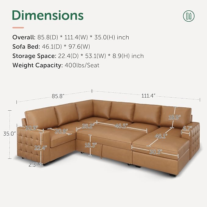 HONBAY Sleeper Sectional Couch - Image 2
