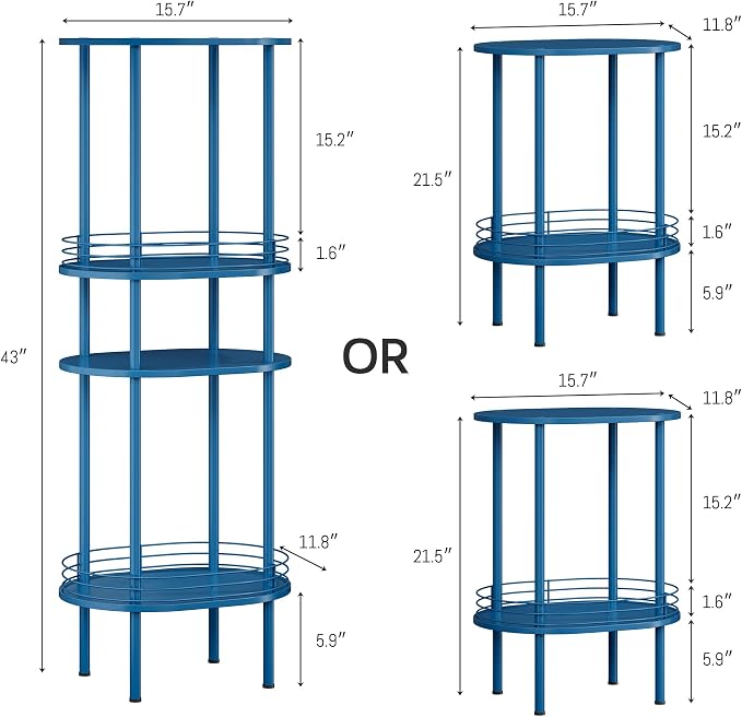 DGSANDGO Blue Side Table Set of 2, Side Tables Living Room, 2-Tier Nightstand - Image 3