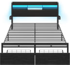 Furnulem King Bed Frame with Wood Headboard & Storage Drawers, Metal Platform - Image 9