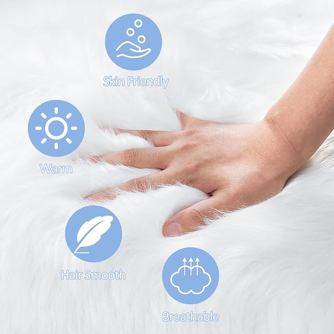 4 ft Fluffy White Round Rug for Bedroom, Furry Faux Sheepskin Fur White Circle - Image 3