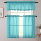 Turquoise Kitchen Curtains 30 Inch Length Tier 2 PCS, Solid Soft Half Curtains - Image 8