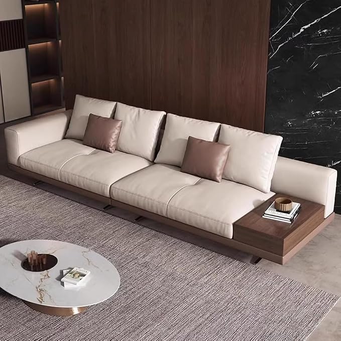 Italian Luxury Simple Leather Sofa, Solid Wood Frame, Spacious and Soft Sofa by Unknown