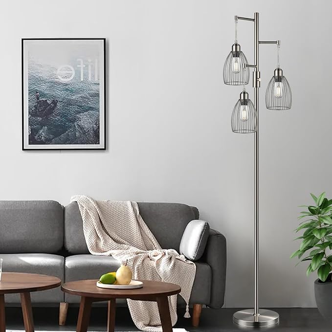 Nintiue Dimmable Floor Lamp, 3 x 800LM LED Edison Bulbs Included, Industrial - Image 5