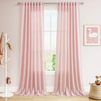 Pink Linen Curtains 102 Inches Long Rod Pocket Back Tab Drapes 2 Panels Set by Nanspring