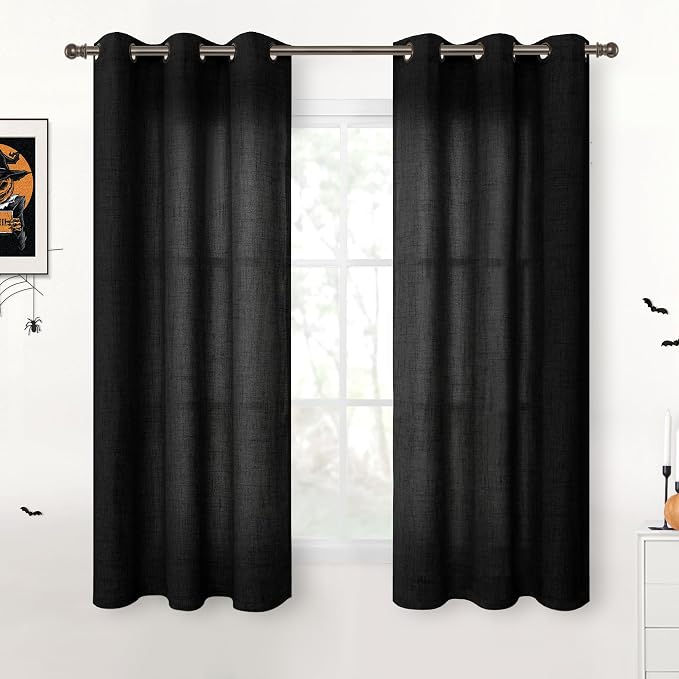 YoungsTex Black Linen Curtains 48 Inch Length by YoungsTex
