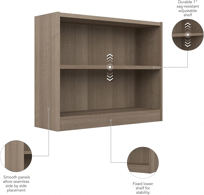 Bush Home Small 2 Shelf Bookcase, 2 Tier Bookshelf Storage Cabinet - Image 6
