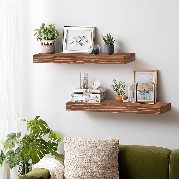 24x8x1.6 inch Floating Shelves Set of 2 – Solid Wood Rustic Brown Wall Mounted - Image 7