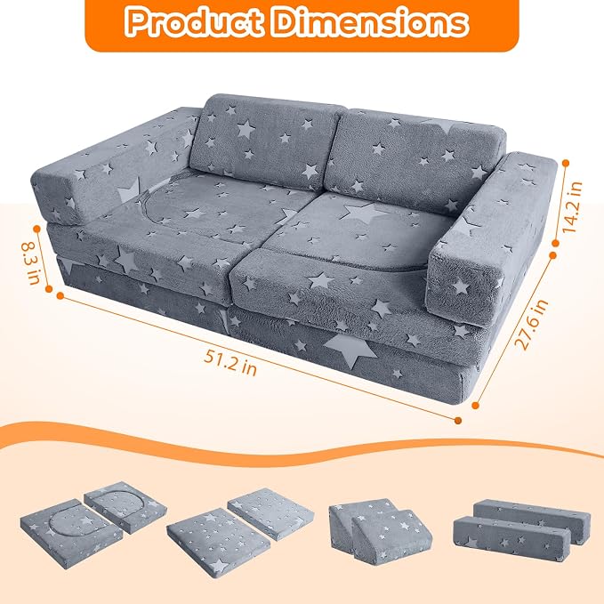 MeMoreCool Modular Kids Sofa, 10-Piece Foam Sectional Couch - Image 3