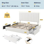 Allewie King Size Storage Bed Frame, Vertical Channel Tufted Adjustable - Image 2