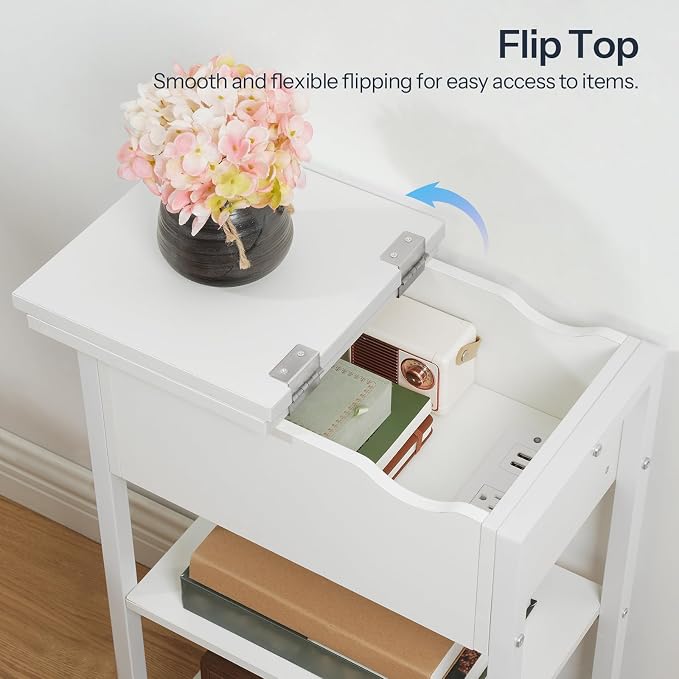 HOOBRO End Table with Charging Station, Narrow Side Table, Flip Top Nightstand - Image 8