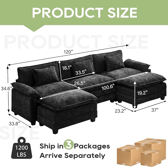 Oprisen 120" Modular Sectional Sofa, Comfy Cloud Couch Sectional Sofa - Image 2