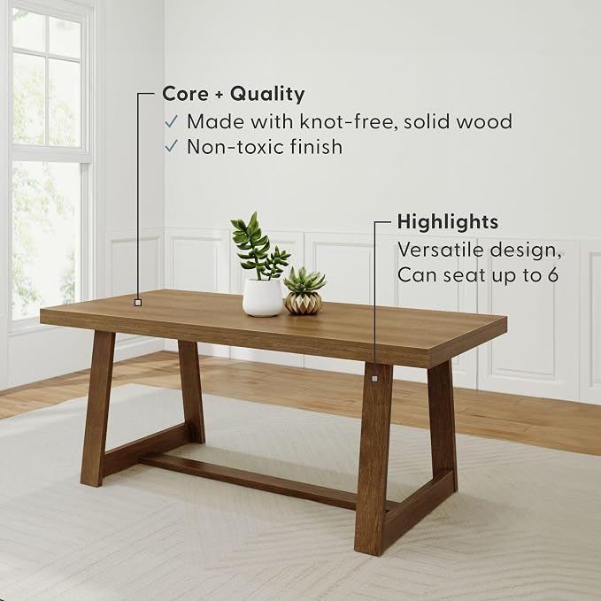 Plank+Beam 72 Inch Farmhouse Dining Table, Solid Wood Rustic Kitchen Table - Image 5