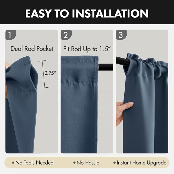MIULEE Set of 4 Stone Blue 45 Inch Short Blackout Kitchen Window Curtains | - Image 5