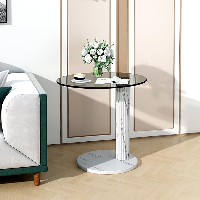 Hooseng Glass Round Coffee Table End Table, 22-Inch Modern Tempered Transparent - Image 7