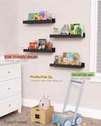Harwaya Black Floating Nursery Wall Book Shelves Set of 4, Scalloped Shelves - Image 3