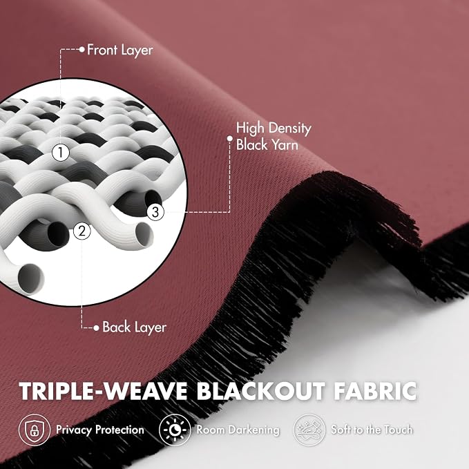 MIULEE 4 Panels Set Dusty Rose Blackout Curtains 63 Inch Length Bedroom | - Image 3