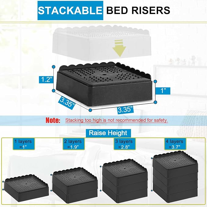 Bed Risers 1 inch, 2 inch, 3 inch, 4 inch Heavy Duty, Adjustable Furniture Riser - Image 2