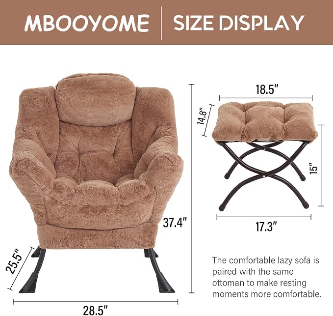 MBOOYOME Lazy Chair with Ottoman, Modern Accent Lounge Armchair with Side - Image 3