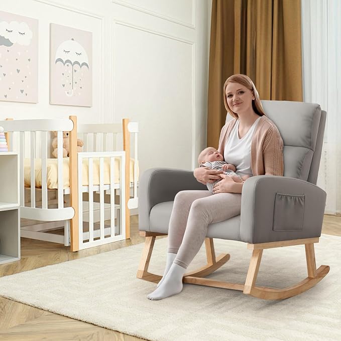 HCHAIRH Rocking Chair Nursery, Leather Nursing Rocking Chairs, Upholstered - Image 5