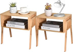 Vdomus Bamboo Stackable Nightstand Set of 2- Natural Wood Matching Side Table by Vdomus