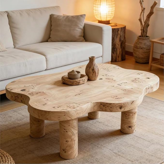 40" Cloud Coffee Table with 4 Round Table Legs, Modern Irregular Center Table - Image 3