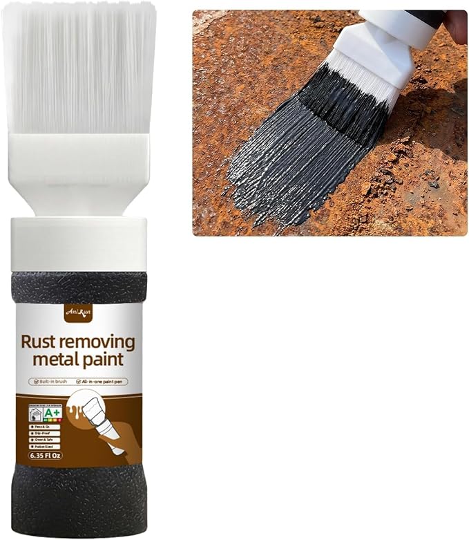 Black 2-in-1 Rust Converter & Touch Up Paint, 6.35 Fl oz, Rust Inhibitor & by Anirun2-in-1PaintBrushRevolution