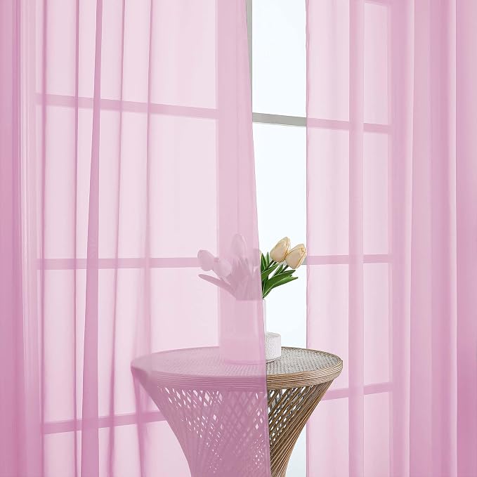 Extra Long Pink Sheer Curtains 96 Inches Long 2 Panels Set, Soft Lightweight - Image 3