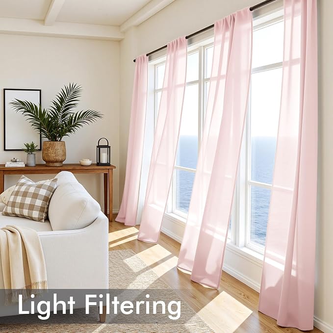 MIULEE Blush Pink Sheer Curtains 96 Inches Long 4 Panels 42 x 96 Inches | Light - Image 4
