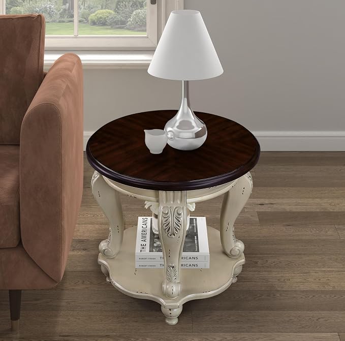 Solid Wood End Table, 2-Tier Round Sofa Side Table - Image 3
