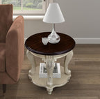Solid Wood End Table, 2-Tier Round Sofa Side Table - Image 3