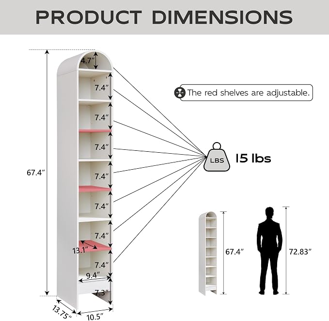 IFGET 67" Tall Arched Bookshelf, 8 Tiers Arch Bookcase - Image 2