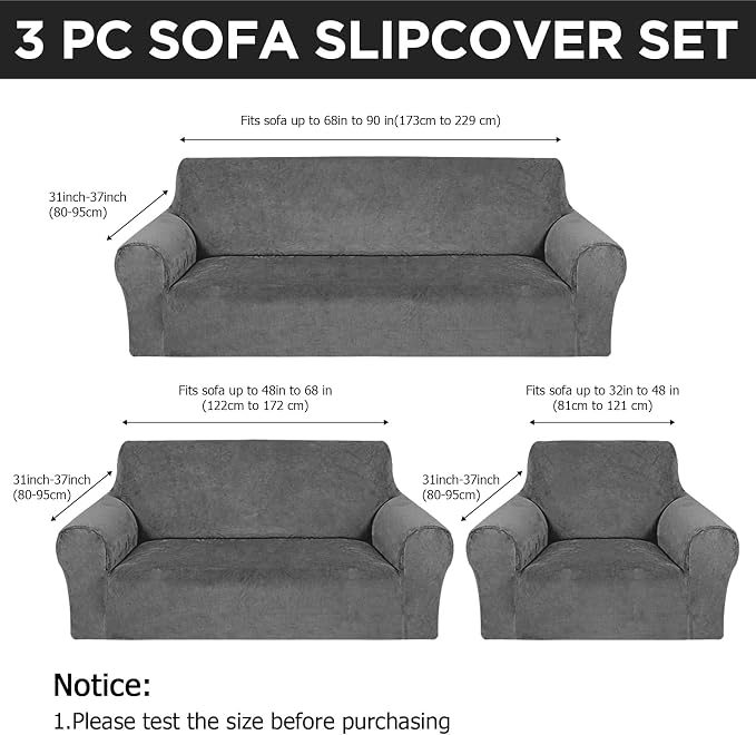 Peryiter 3 Pcs Couch and Loveseat Covers Set Sofa Cover - Image 2