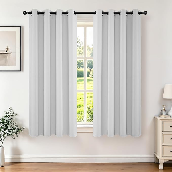 Joydeco White Curtains 63 Inches Long 2 Panels Set, Thermal Insulated Long by JOYDECO
