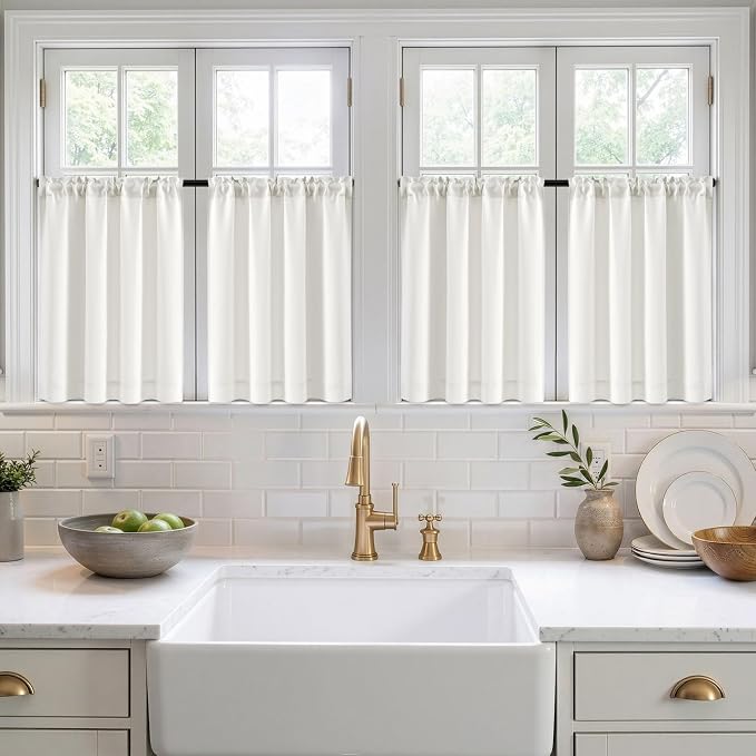 MIULEE 4-Panel 36 Inch Blackout Kitchen Tier Curtains Over Sink Natural | - Image 7
