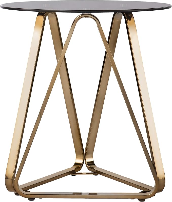 SEI Furniture - Stondon Round End Table - Transitional Design, Champagne Metal - Image 5