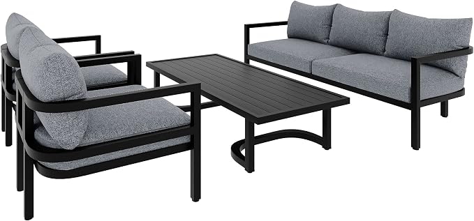 4-Piece Outdoor Steel Sofa Set, All Weather Patio Conversation Set - Image 8
