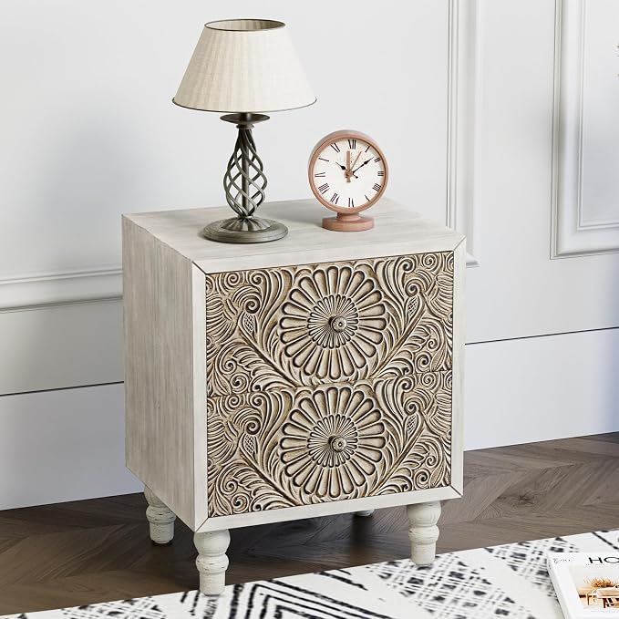 HOMPUS 2-Drawer Farmhouse Nightstand, Fully Assembled Boho Night Stand by HOMPUS