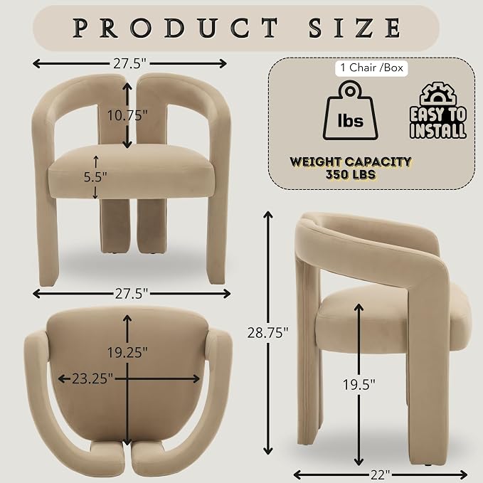 Hyfirm Upholstered Barrel Dining Chairs Set of 6, Khaki Velvet Kitchen Accent - Image 2