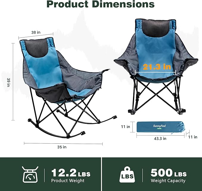 SUNNYFEEL Oversized Rocking Camping Chair, Fully Padded Patio Chair - Image 3