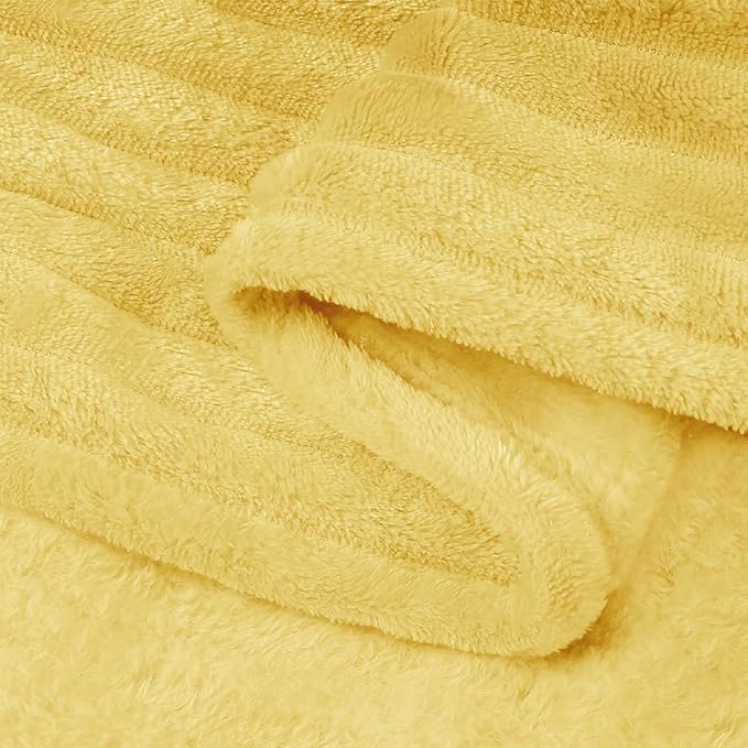 BEDELITE 3D Ribbed Light Yellow Fleece Throw Blanket - Image 9