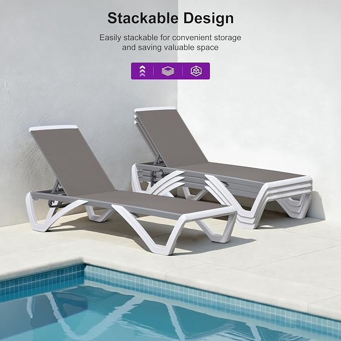 PURPLE LEAF Patio Chaise Lounge Chair Outside Aluminum Plastic Stackable - Image 4