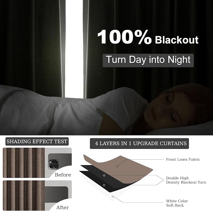 Topfinel Chocolate Brown Linen Curtain 120 Inches Long - Image 5