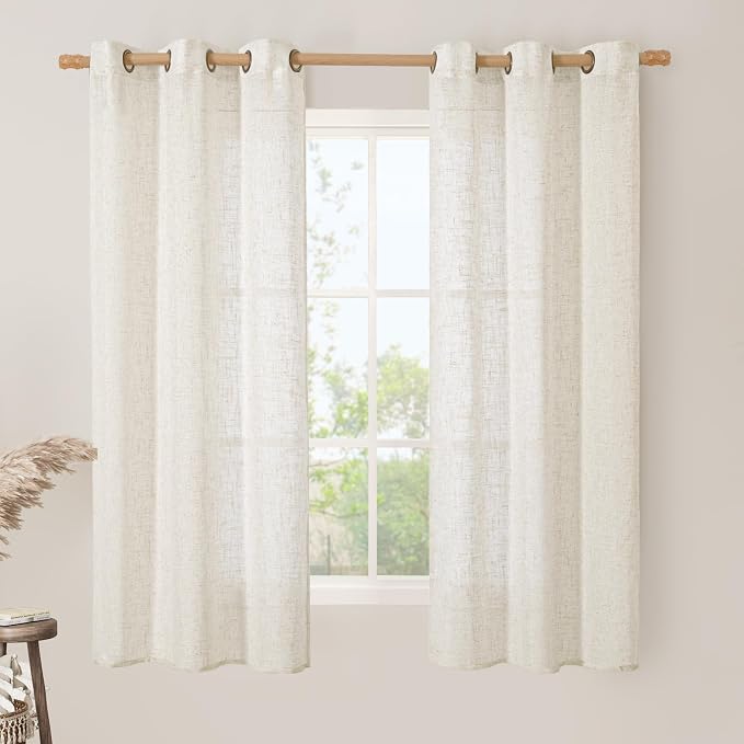 Sheer Linen Curtains 63 inches Length, Light Filtering Panels Bronze Grommet by LAMIT