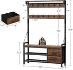 Lulive Hall Tree with Bench and Shoe Storage, 39.4” Entryway Bench with Coat - Image 5