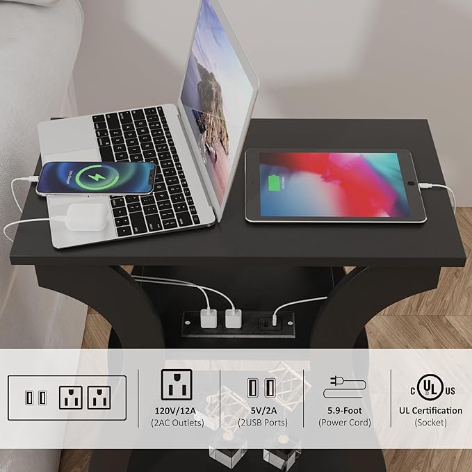 FROMJBEST End Table with Charging Station, Side Table with USB Ports and Outlets - Image 5