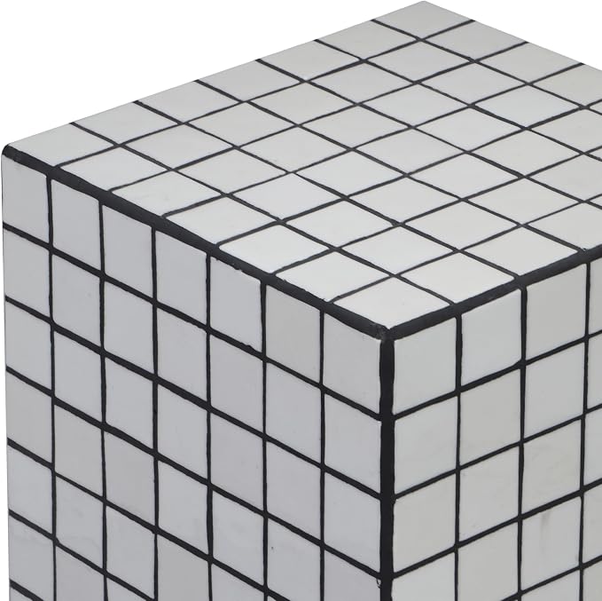 JONATHAN Y Callista White/Black Modern Ceramic Tiled Cube Side Table, 18-Inch - Image 4