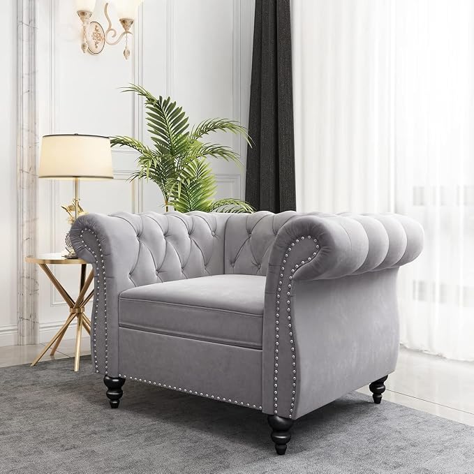 Mid-Century Sofa Chair, Velvet Accent Chair by YUCHIATHSoulFurniture