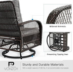 3 Pieces Patio Furniture Set, Outdoor Swivel Glider Rocker, Wicker Patio Bistro - Image 4